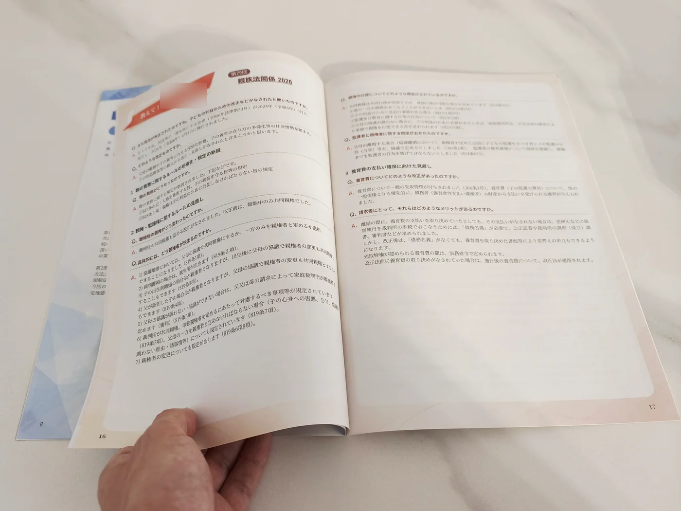 Canvaテンプレートで編集した広報誌の本文ページを開いた様子。法律の解説記事がQ&A形式で組まれている